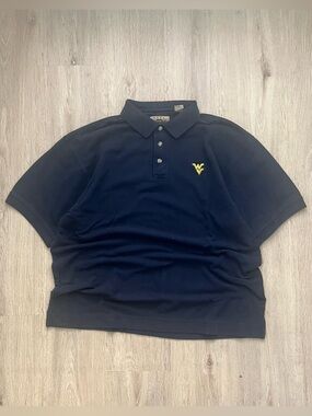 Vintage West Virginia Mountaineers Polo Shirt Mens XL NCAA Basketball Blue Gold